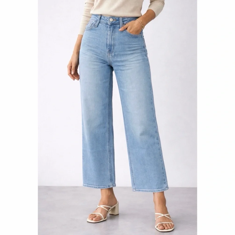 JUST BLACK DENIM • Blue Light Wash High-Waisted Wide-Leg Jeans, 25 - Picture 1 of 14